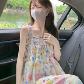 夏日多巴胺碎花系带连衣裙女日系软妹小清新仙气小个子吊带长裙子