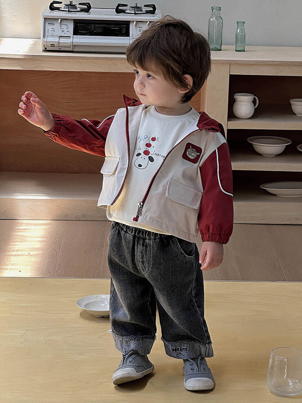 ボーイズカーゴジャケット 2025 秋の新作幼児服ベビーボーイ秋服漫画フード付きトップカテゴリー a|undefined