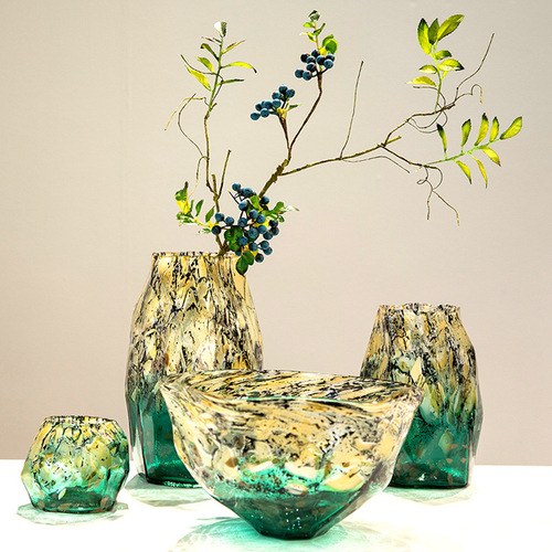 Irregular gradient spot black glass vase fruit bowl arrangement floral decoration home model room display ornament