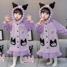 女童睡袍法兰绒睡衣2025新款秋季宝宝小女孩珊瑚绒儿童浴袍睡裙