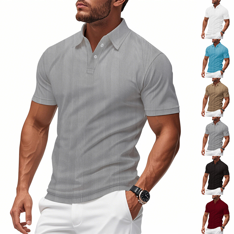 Camisas de polo europeas y americanas transfronterizas de verano de golf masculinas sueltas con solapas transpirables, mangas cortas