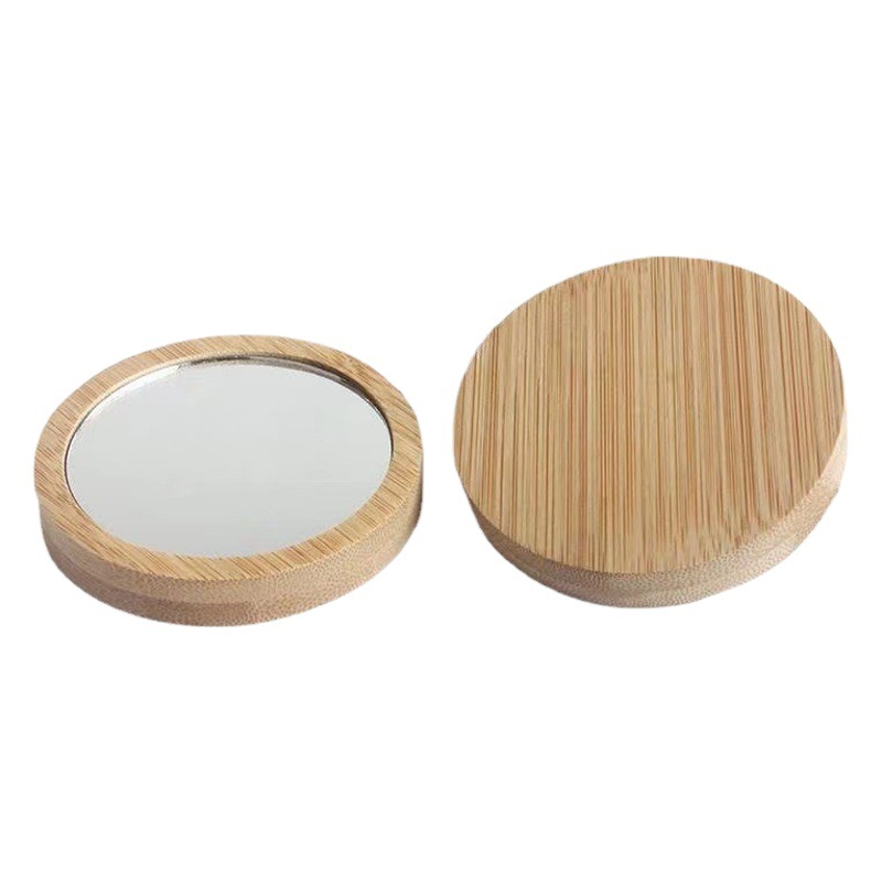 Espejo cosmético portátil de belleza explosivo transfronterizo Espejo de bambú Espejo portátil Mini letras redondas pequeñas Spot al por mayor