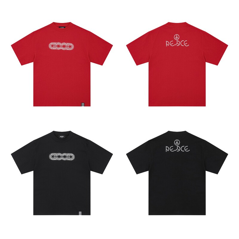 25S New Niche Good Brand Combination Color Three-Color Hot Diamond Loose Heavy-Duty Short-Sleeved T-Shirt for Men and Women Couples