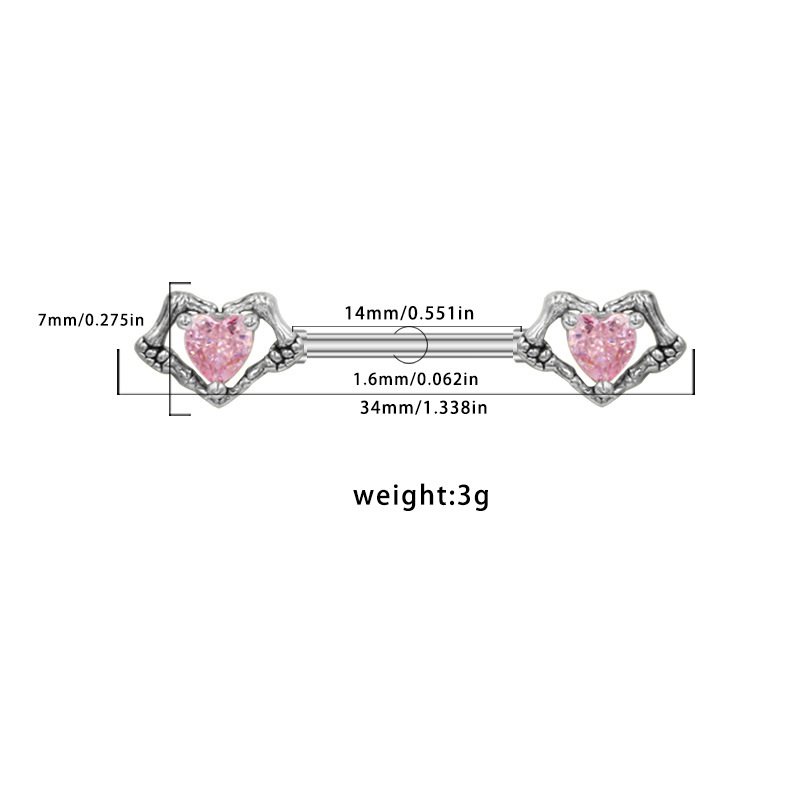 Gebai European And American Cross-border Series Set: Heart-shaped Pink Zircon Breast Ring, Niche Aesthetic Piercing_voghion.com