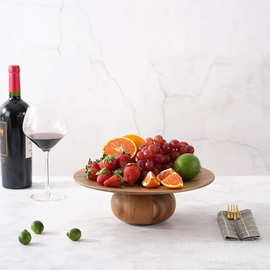 实木水果托盘圆高脚餐桌客厅零食面包盘复古茶托点心甜品蛋糕盘