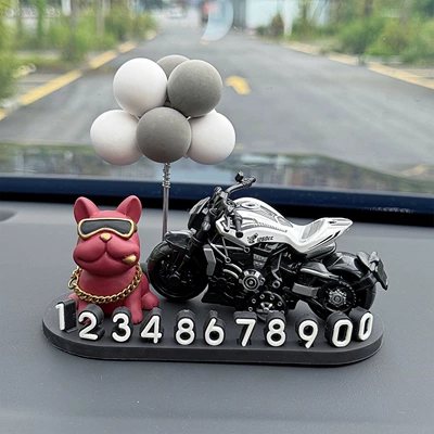 3D car phone number sign, Nömrəli dayanma kartı - red-french-bulldog-cruise-white-gray-white-ball-3d-o-style