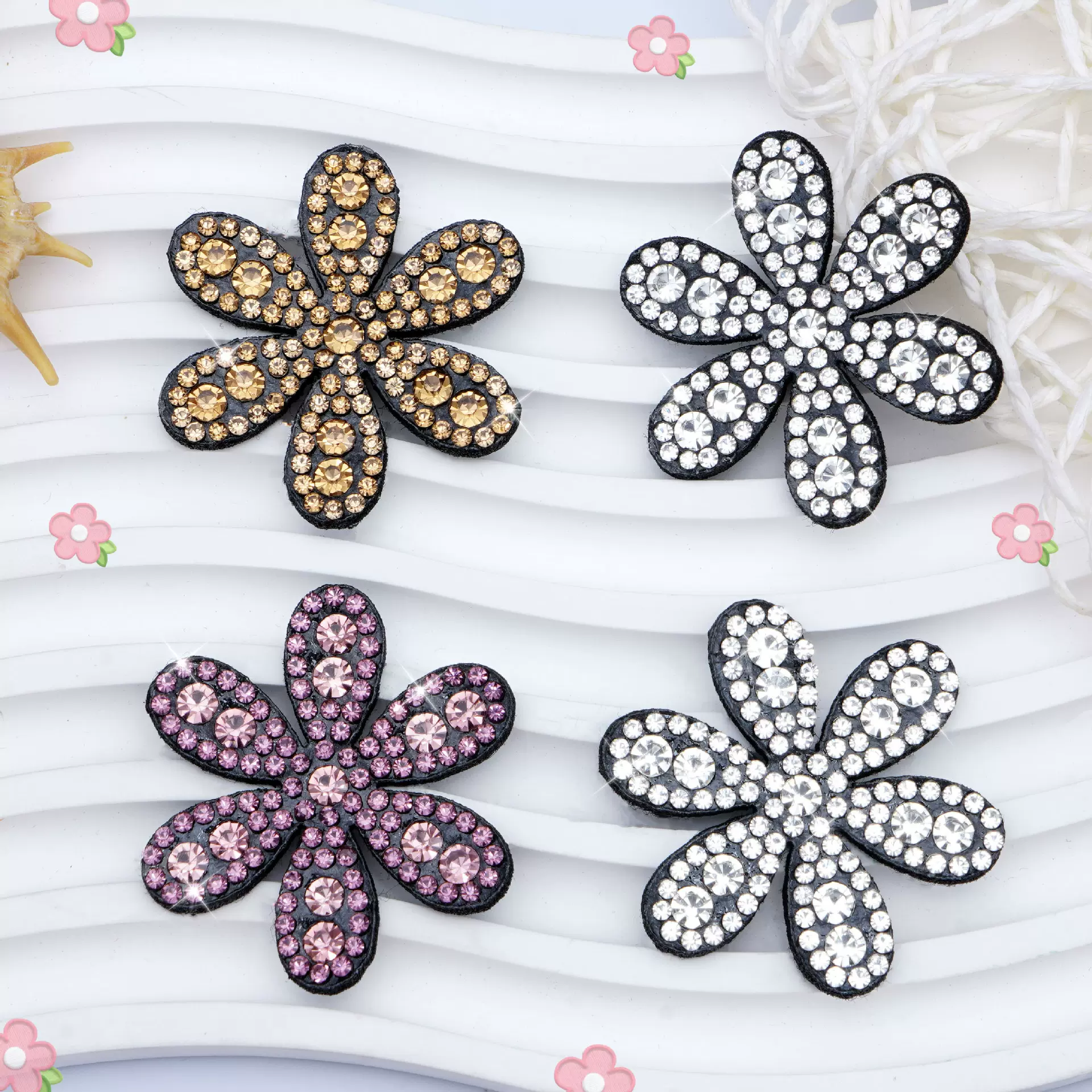 跨境热卖六瓣花彩色烫钻烫图创意花朵烫钻贴diy服装箱包装饰烫图