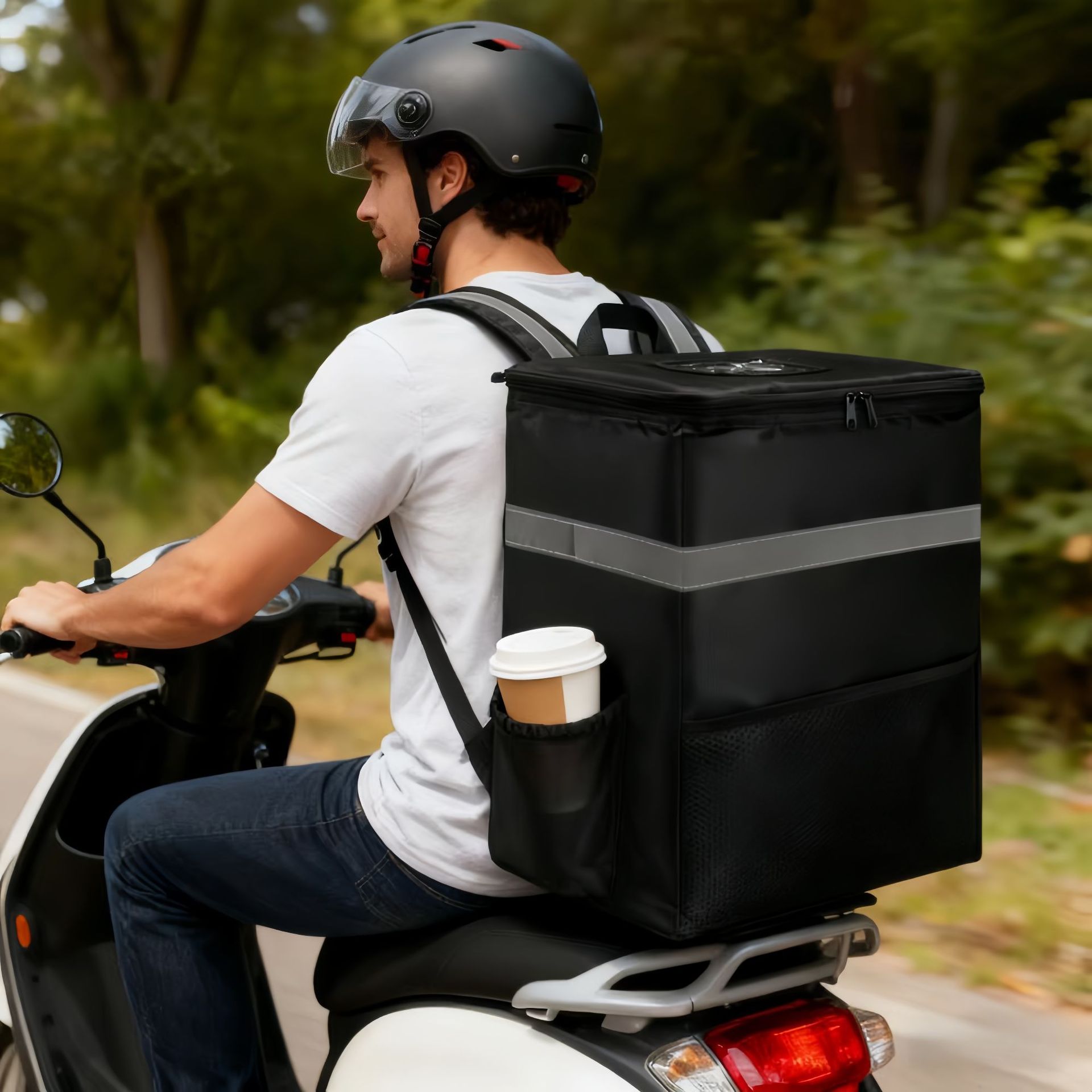 Fábrica en stock de doble hombro para llevar incubadora de gran capacidad para llevar mochila portátil engrosada papel de aluminio plegable bolsa de entrega de comida