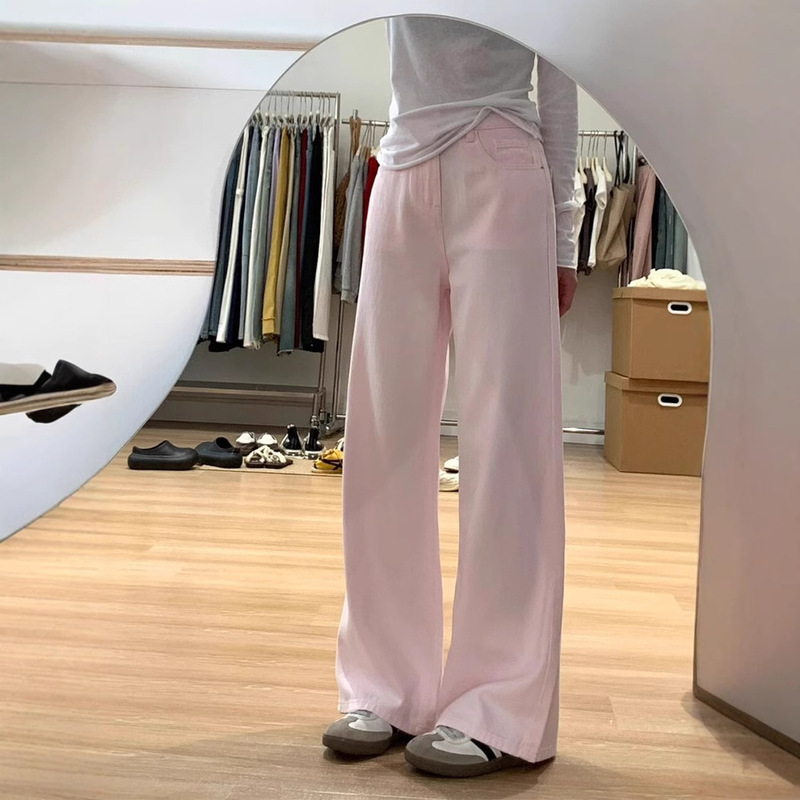 American-Style Light Pink Wide-Leg Jeans for Women, Summer 2026 New High-Waisted Loose Slimming Dopamine Straight Pants