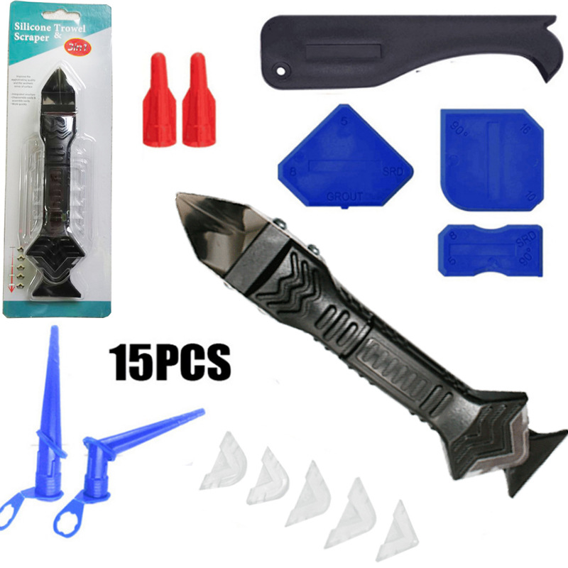 15 종 세트 (투명 블리스 터 3 in 1 메탈 스크레이퍼 6 연질 고무 헤드 4 코킹 스크레이퍼 2 레드 캡 2 조절 노즐)