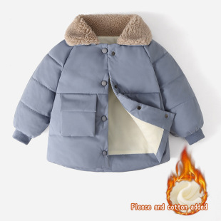 2025 New Children's down Jacket Korean Style Winter Thickened and Velvet Boys and Girls Baby Jackets Small and Medium-Sized Children's Cotton Jackets
