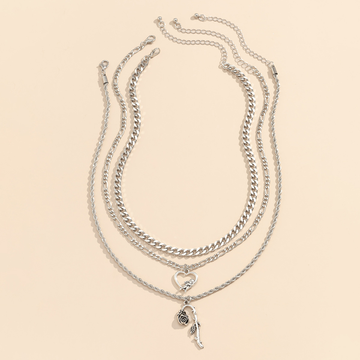 1 Piece British Style Heart Shape Flower Alloy Iron Plating Menu0027S Layered Necklaces