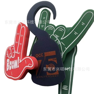 定制绿色海绵手套双面印刷LOGO海绵手掌球赛应援手指套厂家