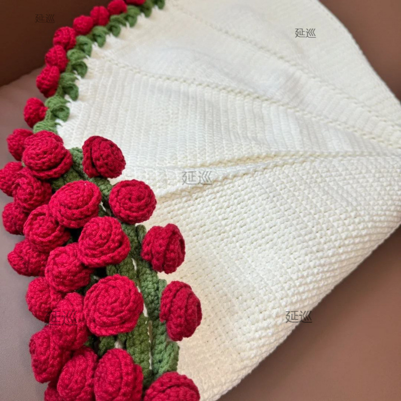 玫瑰花束毯子diy材料包郁金香花毯毛线团手工编织毯子送闺蜜
