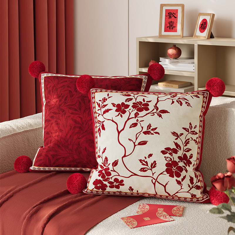 Sofá de sala de estar rojo de alto nivel, funda de almohada desmontable, almohada de cintura lavable, sofá de cabecera de dormitorio de alto nivel, almohada con núcleo