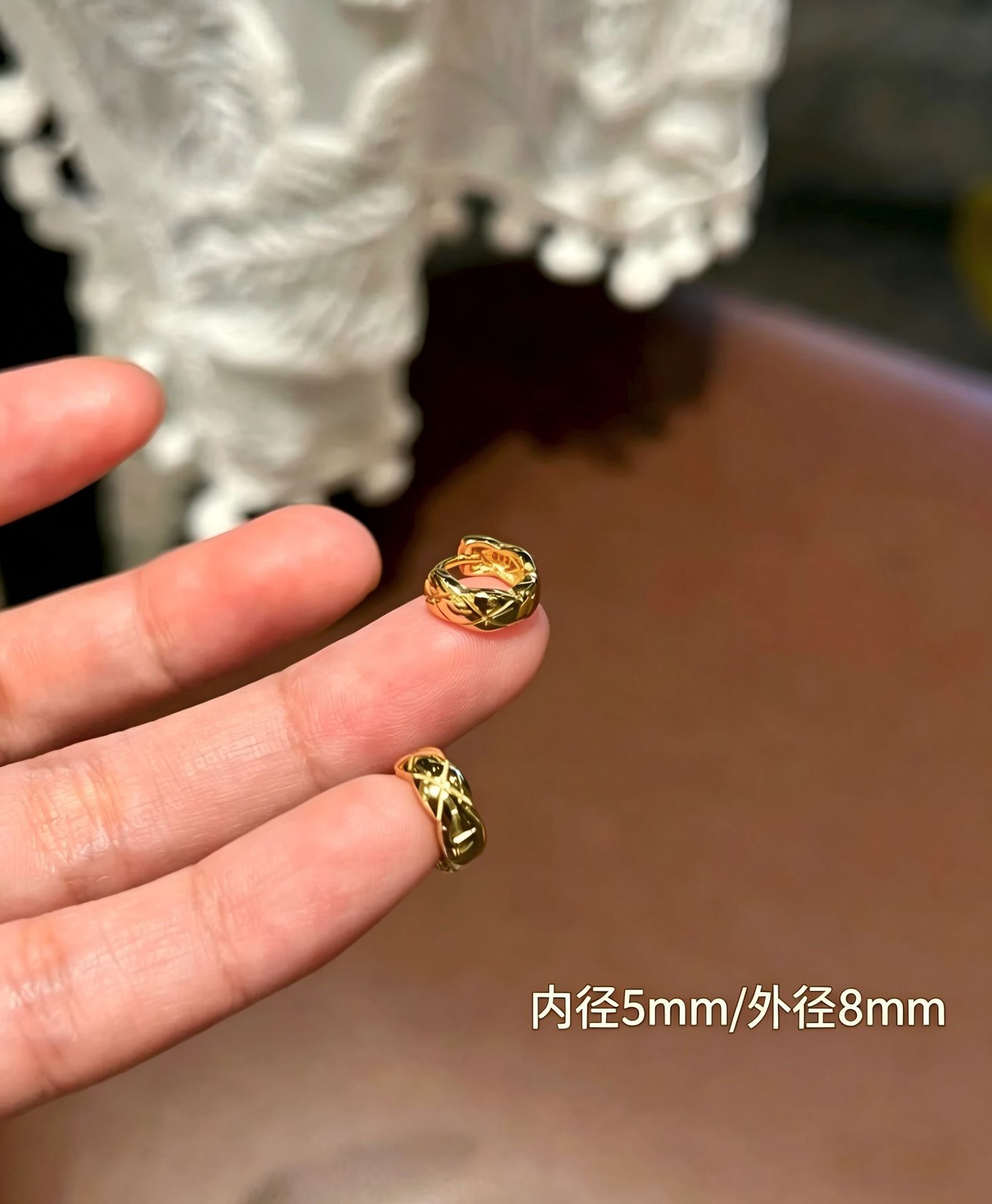 内径5mm菱格金色耳扣一对