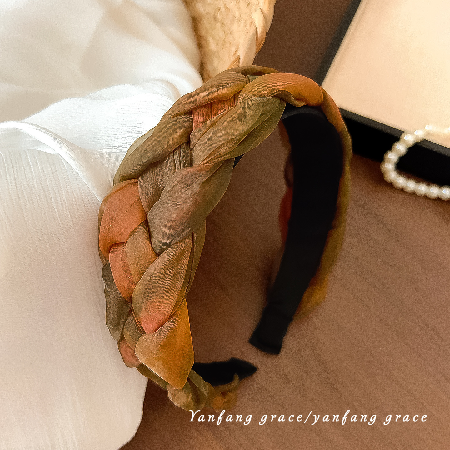 Sunset orange camo organza cable knit