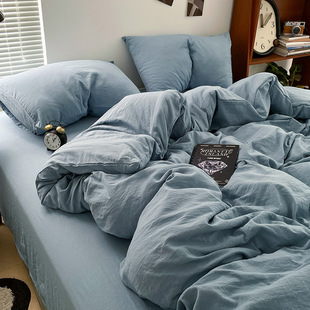 Plain Simple Bed Four-Piece Set Style Pure Washed Cotton Bed Sheetss and Quilt Cover Student Dormitory 4 Three-Piece Quilt Cover