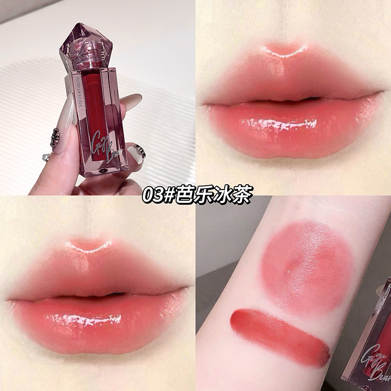 Gege bear cristal de diamante de agua esmalte labial brillante color duradero sin decoloración sin taza pura invierno otoño lápiz labial cosméticos