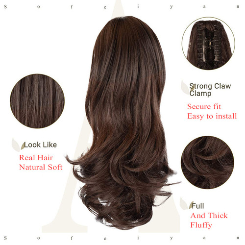 European and American wig ponytail female natural simulation big wavy curly hair ponytail braid fluffy chemical fiber hair big grab ponytail