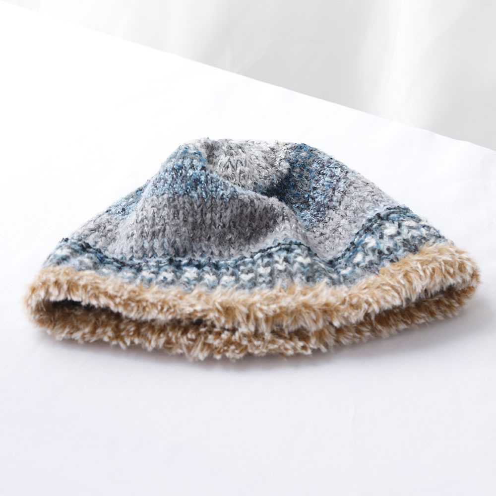 Niche Design Retro-Farbverlauf-Fransen-Strick-Bucket für Damen, Herbst und Winter, warmer Ohrenschutz, Gesichtsformer_voghion.com