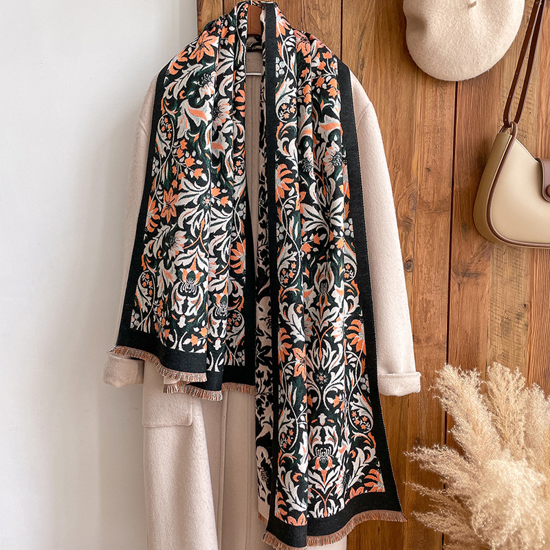 Comercio exterior nuevo estampado floral moda barba corta sala con aire acondicionado chal Cachemira-como Otoño e invierno cálido borla bufanda para las mujeres