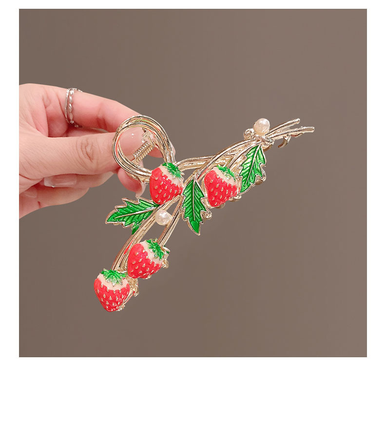 Sweet Leaf Strawberry Imitation Pearl Alloy Hair Claws 1 Piece display picture 1