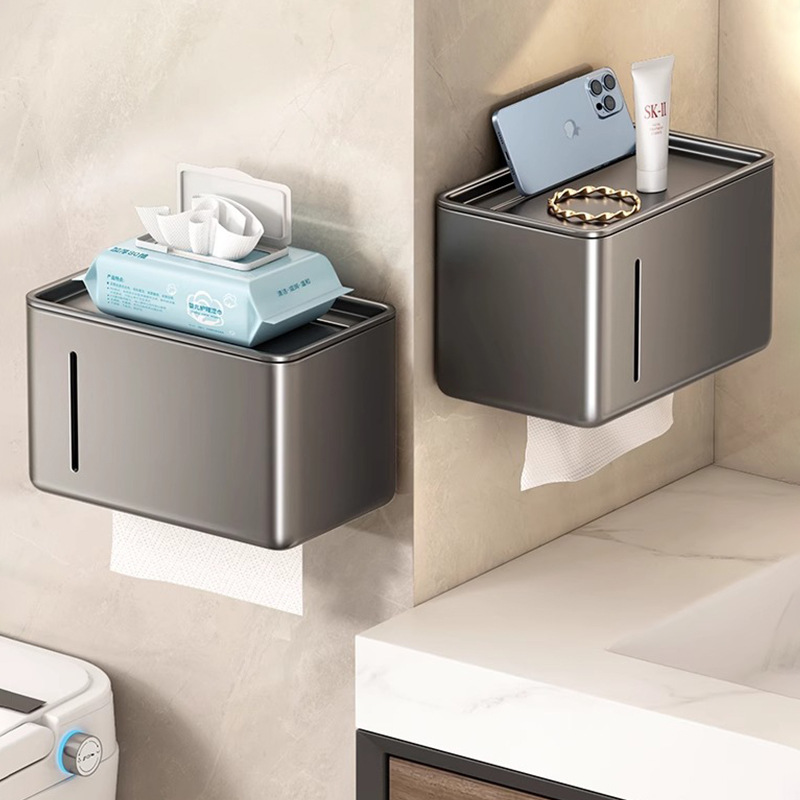 Gun gris inodoro papel higiénico inodoro papel higiénico soporte de rollo de papel higiénico para teléfono móvil soporte de pañuelos caja de pañuelos de baño sin perforación