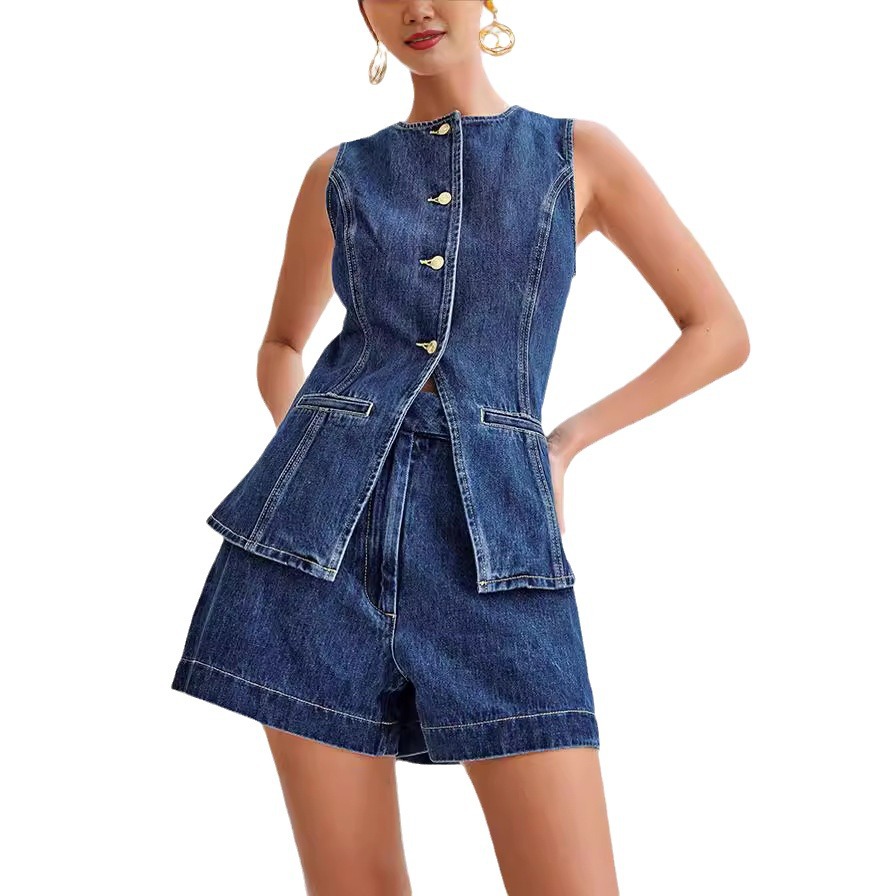 Women's Clothing summer fashion casual sleeveless high waist women's suit denim shorts _voghion.com