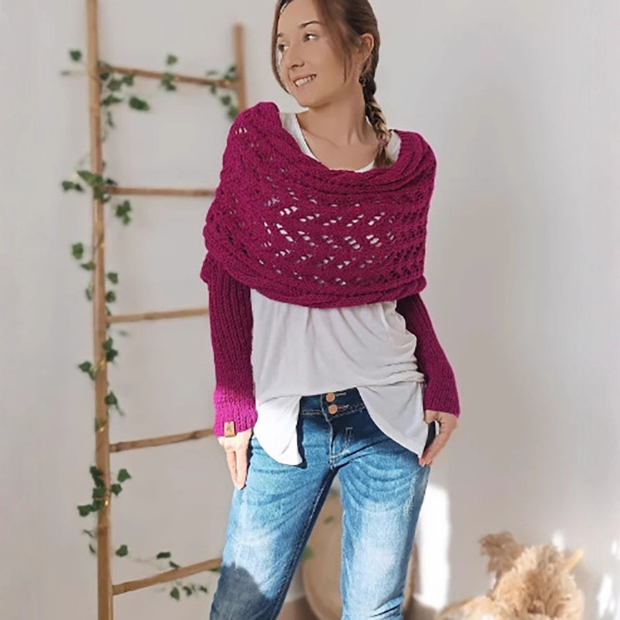 2024新款亚马逊爆款镂空短款交叉毛衣针织长披肩保暖围巾一字领女