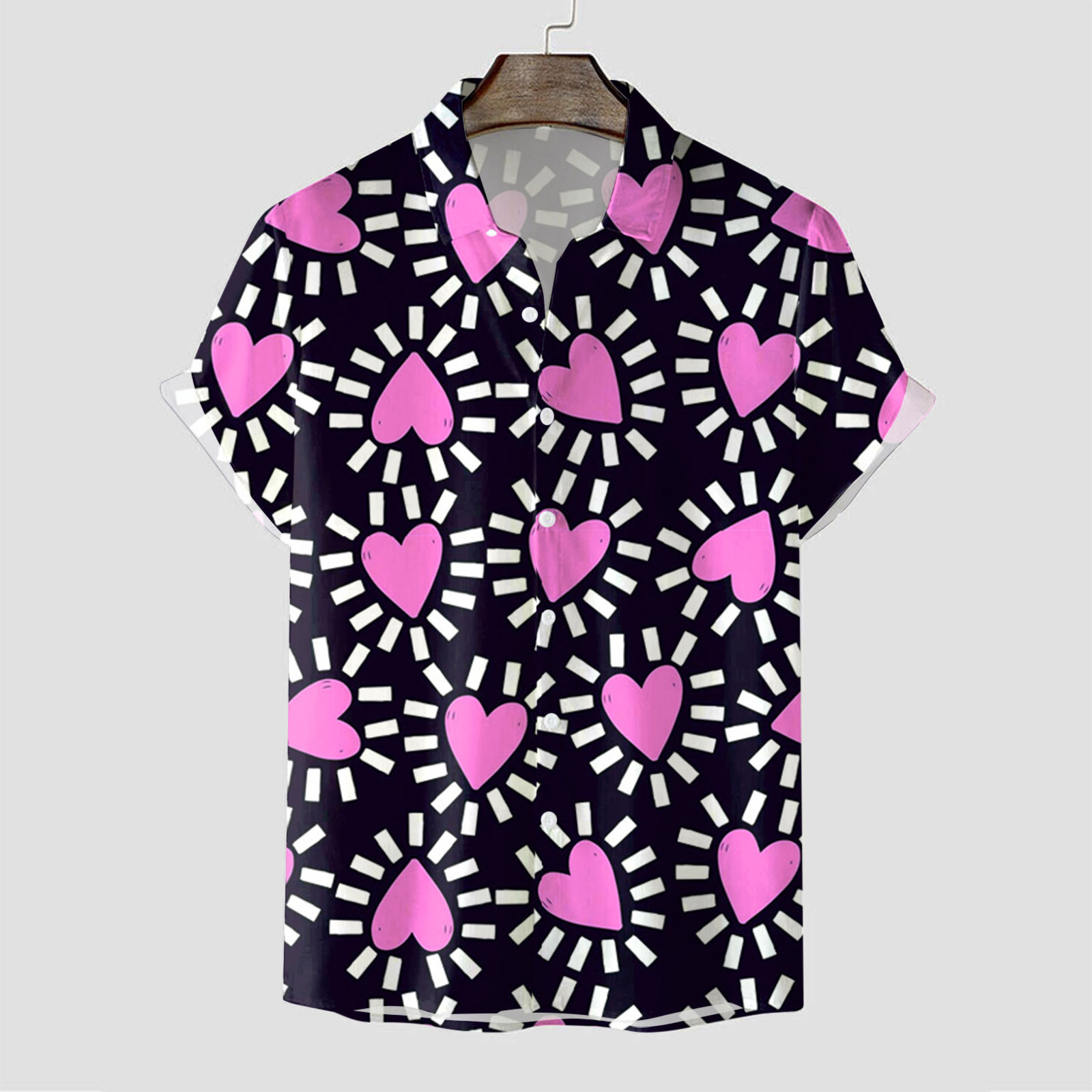 Camisa de manga corta para hombre transfronteriza de la estación Camisa estampada digital 3D de cuatro lados Camisa explosiva del día de San Valentín