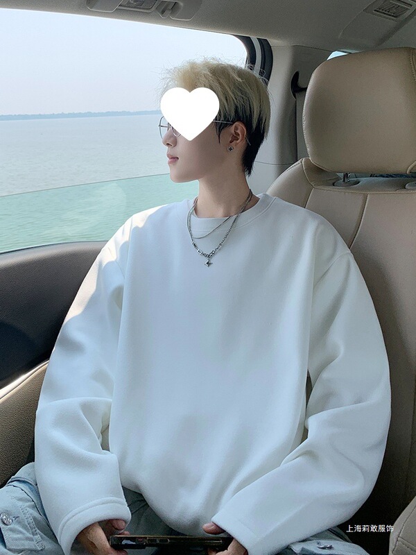 Round Neck Velvet Bottoming Shirt for Men in Autumn and Winter New Style Fleece-Lined and Thickeneded Inner Sweatshirt Warm Autumn Clothing Long-Sleeved T-Shirt