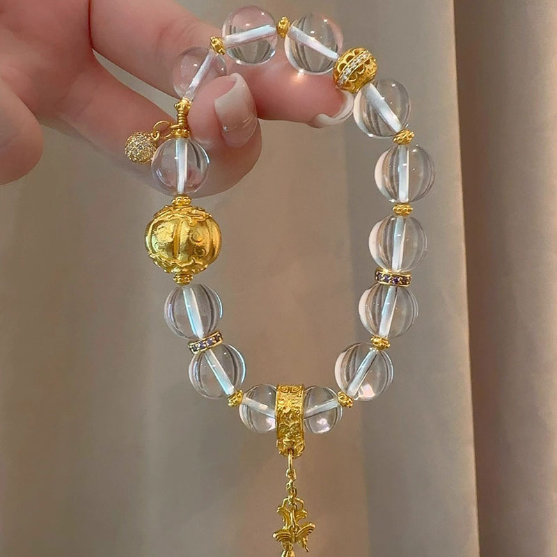 Xiaohongshu 人気のホワイトウォータービーズブレスレットゴールデンタッセルアクセサリー絶妙なハイエンドブレスレットファッションモデルドロップシッピング|undefined