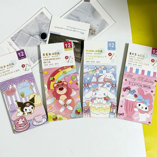 Watercolor Coloring Book, Watercolor Doodle Picture Book, Sanrio Kuromi Cartoon Sticker Note for Kids, Drawing Book with Paints