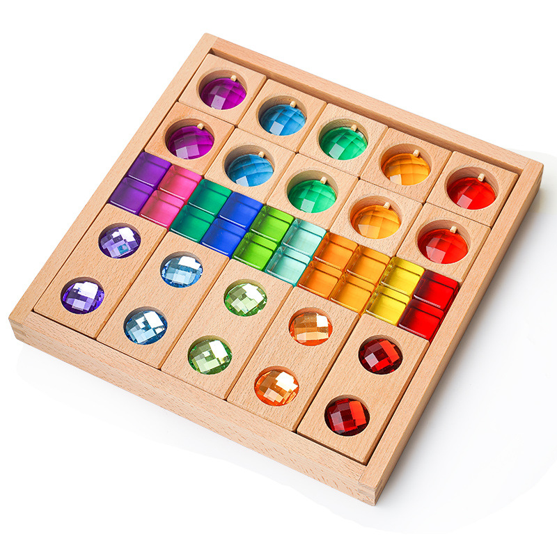 Bloques de construcción de arco iris para niños de madera juguetes bebé color cognición educación infantil altura apilamiento 3-10 años Juguetes