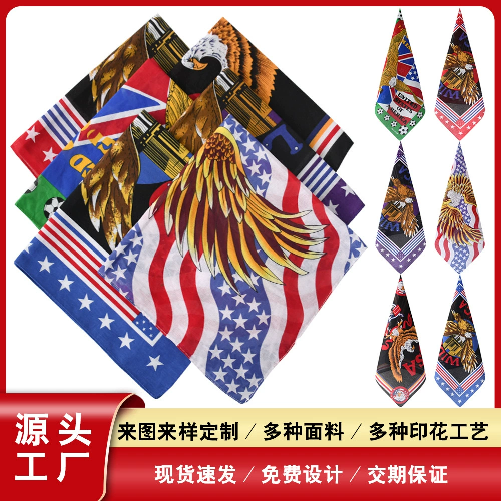 Трансграничная оптовая продажа Орел индивидуальная тенденция подбор цветов спортивный маленький шарф хип-хоп танец хип-хоп Многофункциональный квадратный шарф с флагом