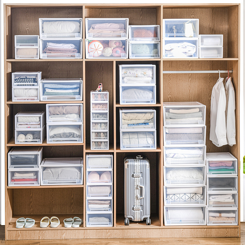 Caja de almacenamiento de cajón transparente para el hogar caja de almacenamiento de armario de ropa de almacenamiento de artefactos caja de almacenamiento