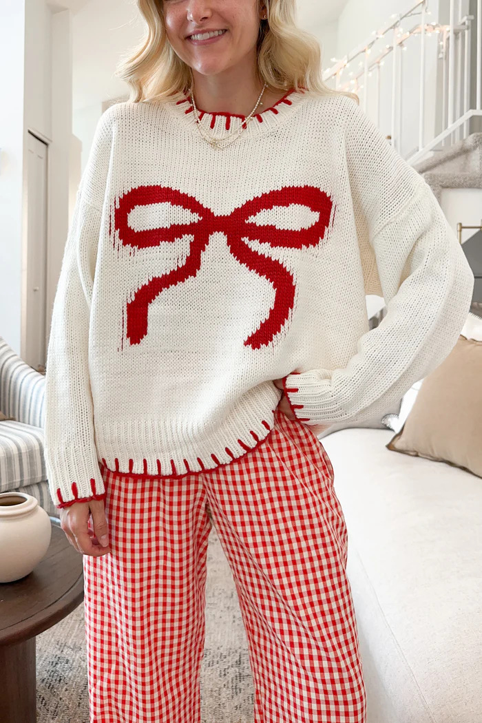 Vêtements pour femmes 2024 nouveau pull de style paresseux haut tricoté nœud jacquard vêtements d'extérieur amples pull pour femmes_voghion.com