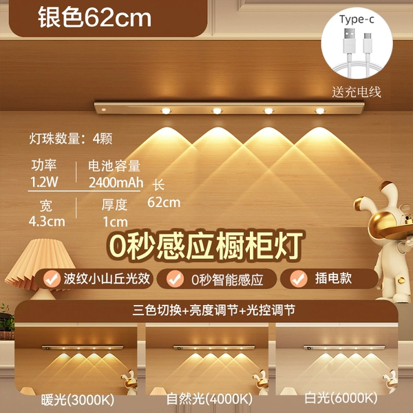 [High battery life] 62cm three-color switching + adjustable brightness + charging and plugging + human body sensing + always on