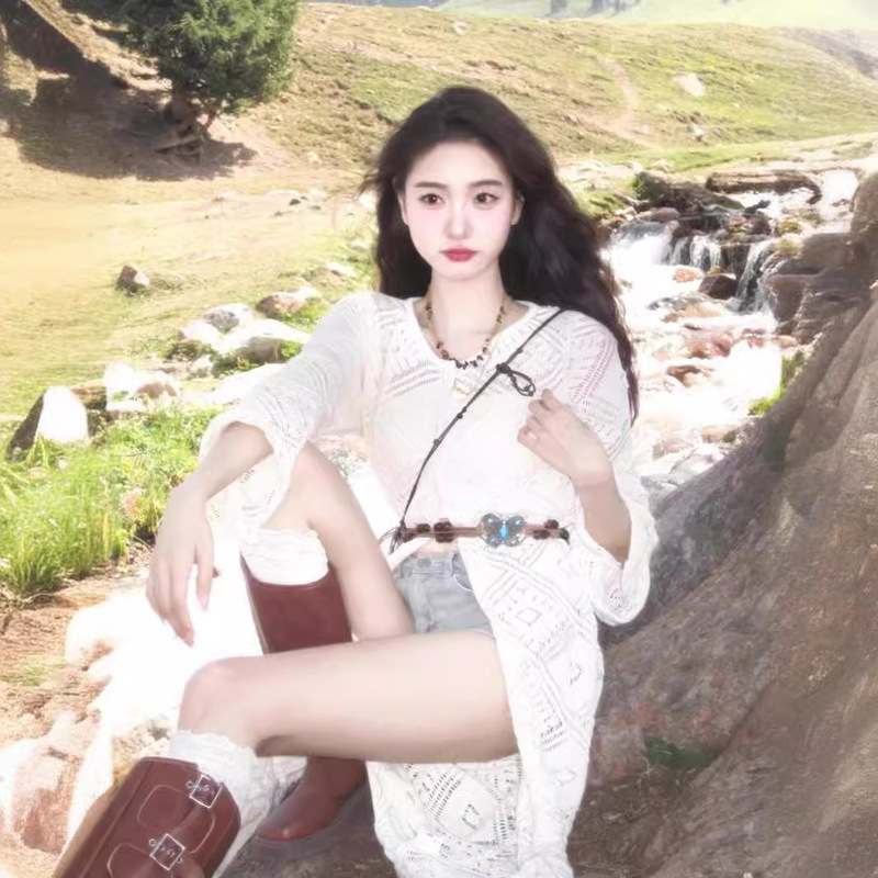 Cardigan Knitted Sweater Women's Summer 2024 New Coat Design Niche Top Long Sleeve Outer Long Blouse