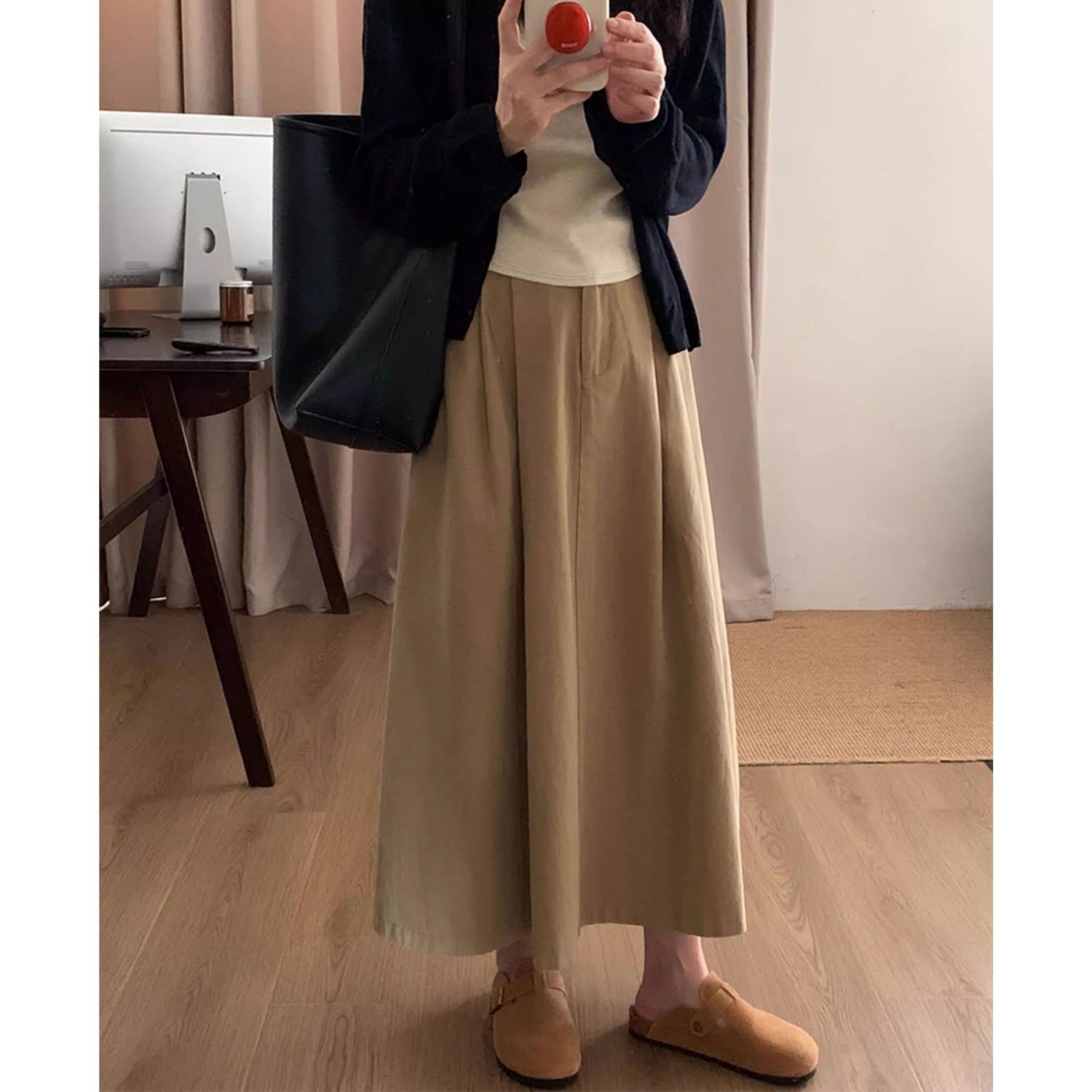 Maternity Spring/Summer Khaki Mid-Length Skirt, Slimming and Elegant, Versatile A-Line Umbrella Skirt, Pure Cotton Premium Item