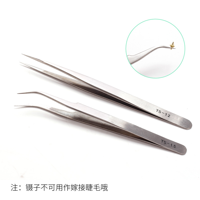 Herramientas de uñas al por mayor de acero inoxidable color primario pinzas de uñas codo pinzas rectas clip de diamante herramientas de joyería