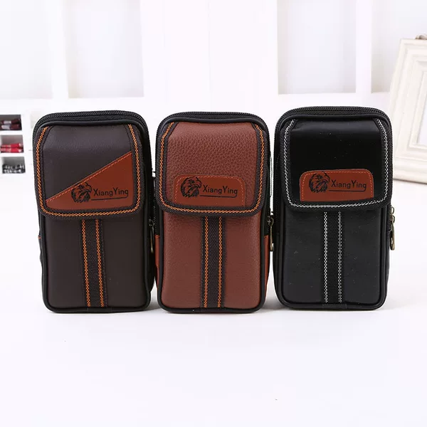 Multifunctional mobile phone bag change key bag business men's waist bag PU leather 6.5 inch waterproof waist bag manufacturers wholesale
