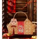Bamboo empty hand basket + red silk satin + peace and joy lion awakening pendant + blessing seal, about 31x15.5x31cm