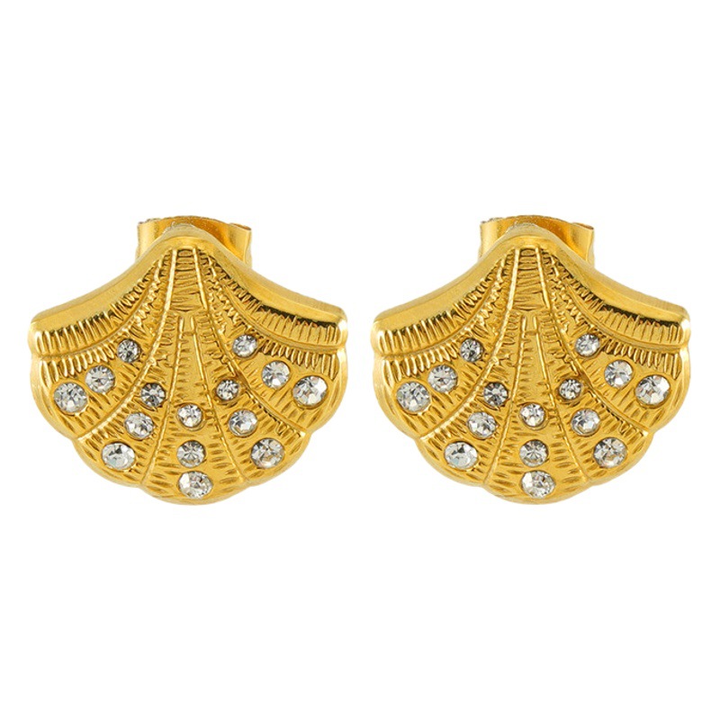 Cross-border estilo europeo y americano INS Luz de lujo de acero inoxidable Stud pendientes hembra 18K Shell diamante-incrustado de titanio de acero de la oreja hueso Stud pendientes hembra