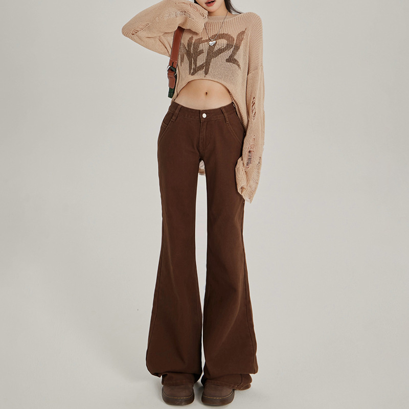 2 Colors American Style Retro Low Waist Flared Pants Autumn and Winter Slim-fit Slimming All-match Jeans Women & Long Pants