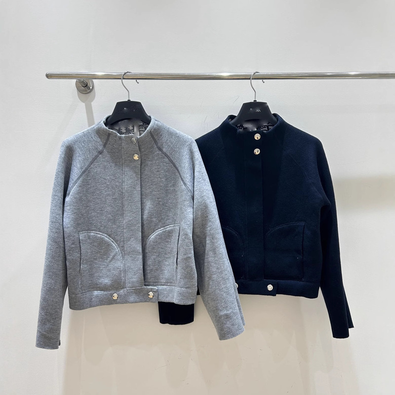 Nanyou Haute Couture 2025 Autumn and Winter New Jacket Double Row Snap Zipper Stand Collar Long Sleeve Knitted Cardigan Jacket for Women