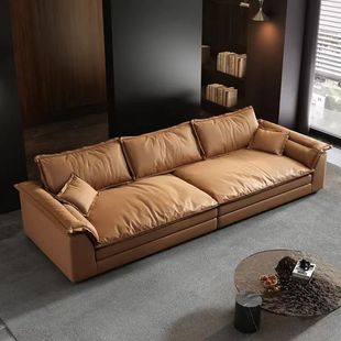 Italian Cream Style Sofa Living Room Straight Row Technology Cloth Super Wide and Large Sitting Deep Cat Claw Leather Internet Celebrant Cloud Fabric Sofa
