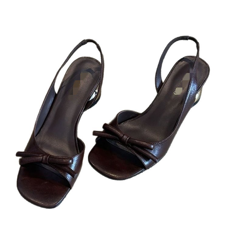 Retro arco de tacones gruesos sandalias de dedos desnudos mujeres 2026 nuevo outerwear de verano con falda hermoso tacones franceses image 5