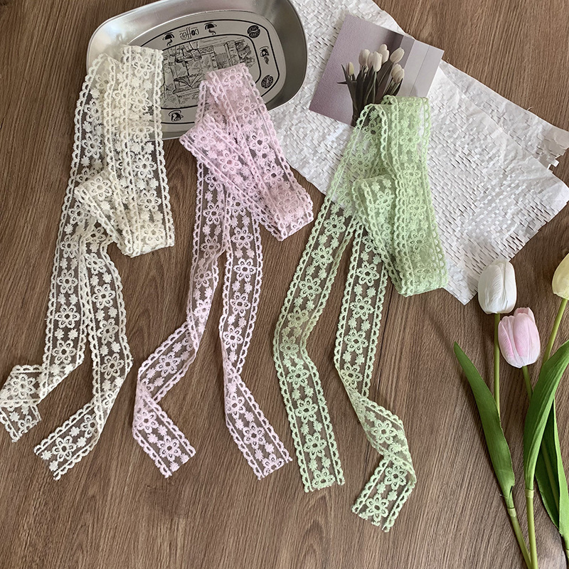 Pañuelo de seda de encaje, estilo de primavera y verano de alta calidad, cinta decorativa de todo fósforo, pañuelo para el cabello, cinturón multifuncional, bolsa de atar, cinta